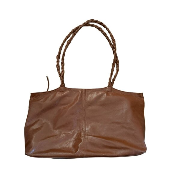Latico Brown Leather Shoulder Bag With Braided Handles & Floral Lining - Picture 1 of 10